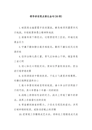 (30例)领导讲话亮点排比金句