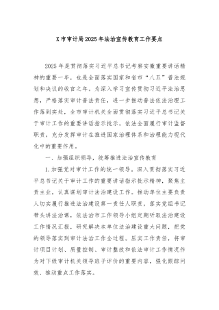 X市审计局2025年法治宣传教育工作要点