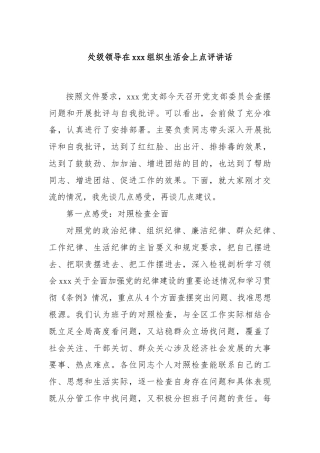 处级领导在xxx组织生活会上点评讲话