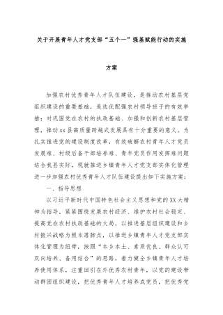 关于开展青年人才党支部“五个一”强基赋能行动的实施方案