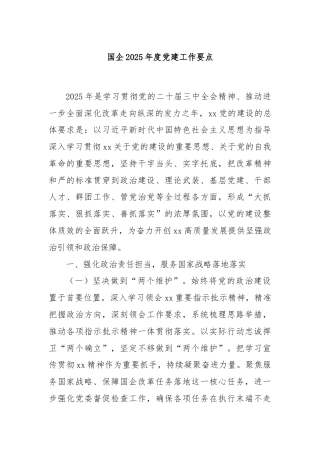 国企2025年度党建工作要点