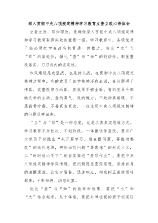 深入贯彻中央八项规定精神学习教育立查立改心得体会