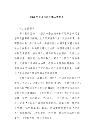 2025年全县生态环境工作要点