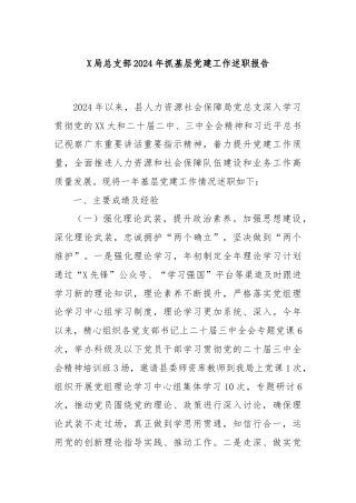 X局总支部2024年抓基层党建工作述职报告