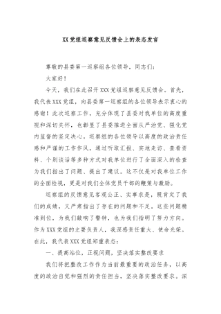 XX党组巡察意见反馈会上的表态发言