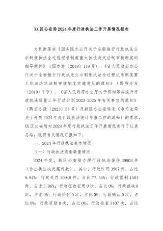 XX区公安局2024年度行政执法工作开展情况报告
