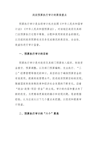 浅谈预算执行审计的聚焦重点