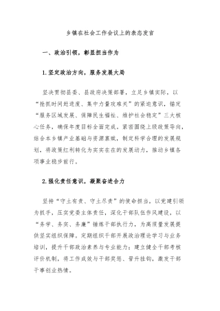 乡镇在社会工作会议上的表态发言