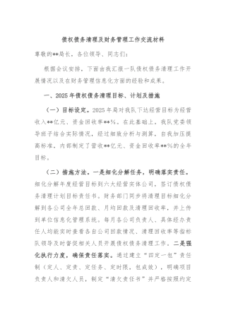 债权债务清理及财务管理工作交流材料