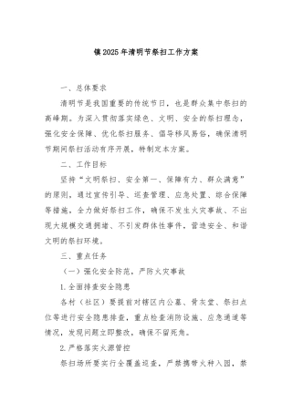 镇2025年清明节祭扫工作方案