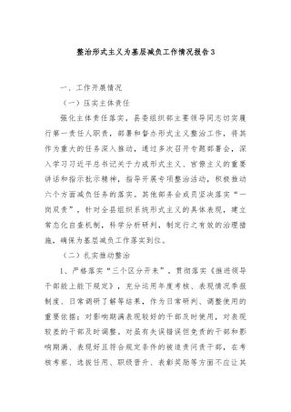 整治形式主义为基层减负工作情况报告3