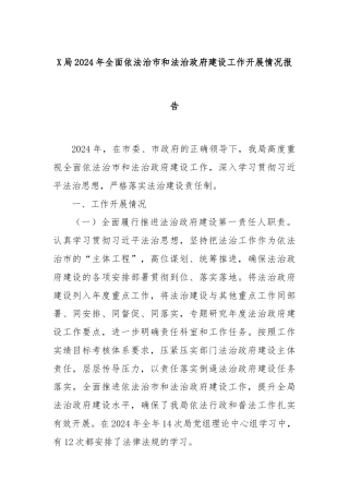 X局2024年全面依法治市和法治政府建设工作开展情况报告