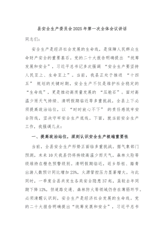 县安全生产委员会2025年第一次全体会议讲话