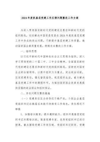 2024年度抓基层党建工作反馈问题整改工作方案