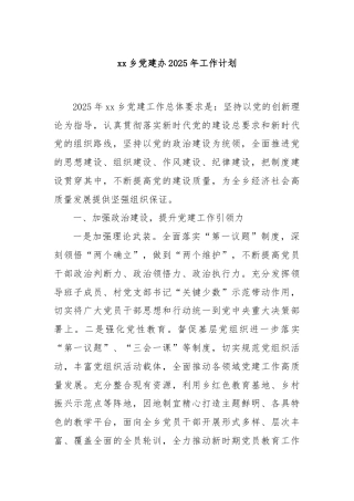 xx乡党建办2025年工作计划