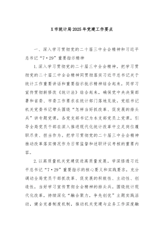 X市统计局2025年党建工作要点