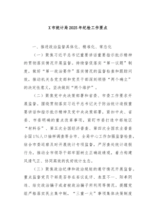 X市统计局2025年纪检工作要点