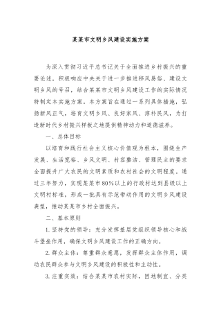 某某市文明乡风建设实施方案