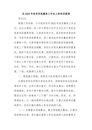 在2025年政府系统廉政工作会上的讲话提纲