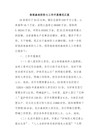 街道森林防防火工作开展情况汇报