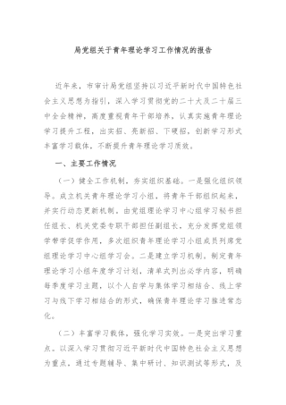 局党组关于青年理论学习工作情况的报告