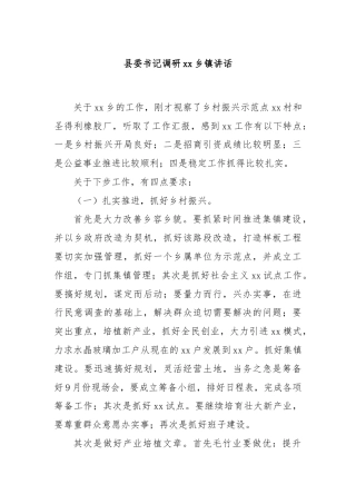 县委书记调研xx乡镇讲话