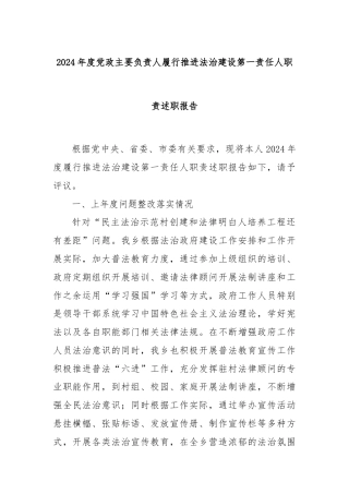 2024年度党政主要负责人履行推进法治建设第一责任人职责述职报告