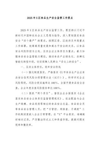 2025年X区食品生产安全监管工作要点