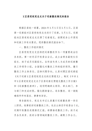 X区委党校党总支关于巡察整改情况的报告