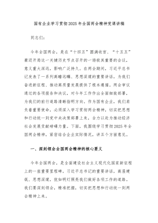 国有企业学习贯彻2025年全国两会精神党课讲稿