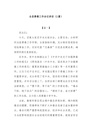 (2篇)全县禁毒工作会议讲话