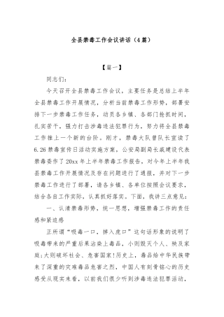 (4篇)全县禁毒工作会议讲话