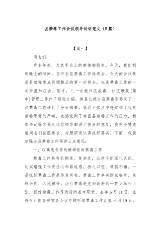 (5篇)县禁毒工作会议领导讲话范文