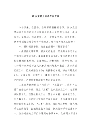 XX乡党委上半年工作汇报