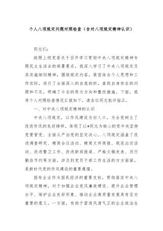 个人八项规定问题对照检查（含对八项规定精神认识）