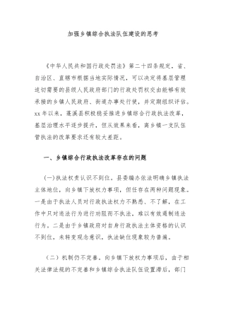 加强乡镇综合执法队伍建设的思考