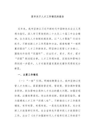 某市关于人才工作情况的报告