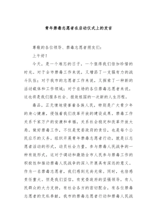 青年禁毒志愿者在启动仪式上的发言