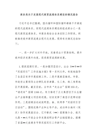 商务局关于发展现代商贸流通体系建设的情况报告