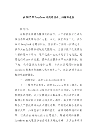 在2025年DeepSeek专题培训会上的辅导报告