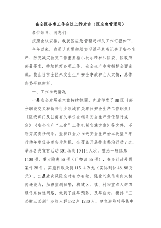 在全区务虚工作会议上的发言（区应急管理局）