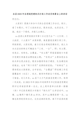 在县2025年各领域党建标兵打造工作动员部署会上的讲话