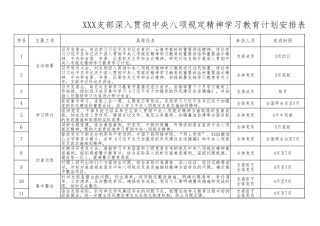 支部深入贯彻中央八项规定精神学习教育计划安排表