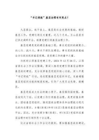 “书记领航”基层治理有何亮点？