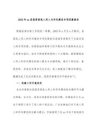 2025年xx县国资委选人用人与作风建设专项巡察报告