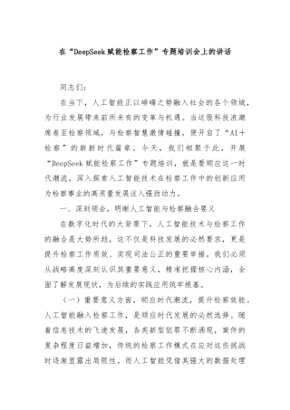 在“DeepSeek赋能检察工作”专题培训会上的讲话