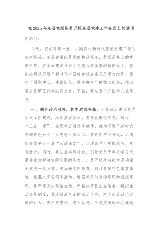 在2025年基层党组织书记抓基层党建工作会议上的讲话