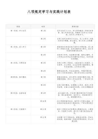 八项规定学习与实践计划表