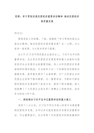 党课：学习贯彻发展民营经济重要讲话精神 推动民营经济高质量发展
