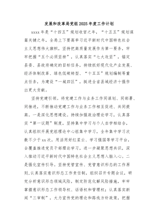 发展和改革局党组2025年度工作计划